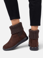 Women's Suede Look Knit Cuff Sock Boots