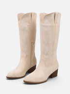 Women's Suede Look Embroidered Tall Cowboy Boots