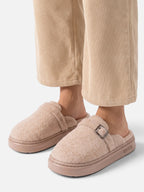 Women's Plush Platform Buckle Slippers