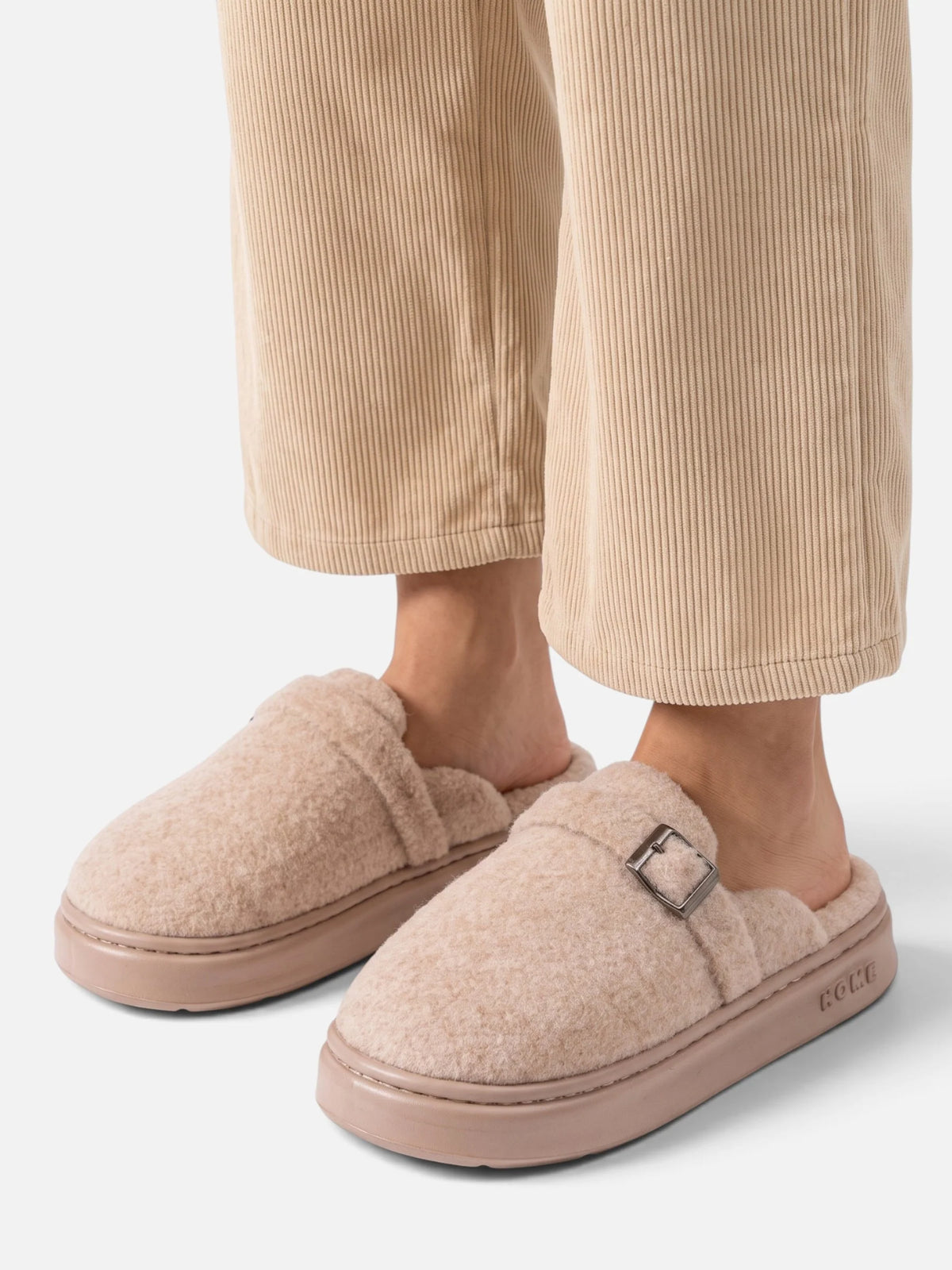 Women's Plush Platform Buckle Slippers