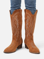 Women's Suede Look Embroidered Tall Cowboy Boots