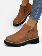 Women's Suede Zip Chunky Sole Ankle Boots