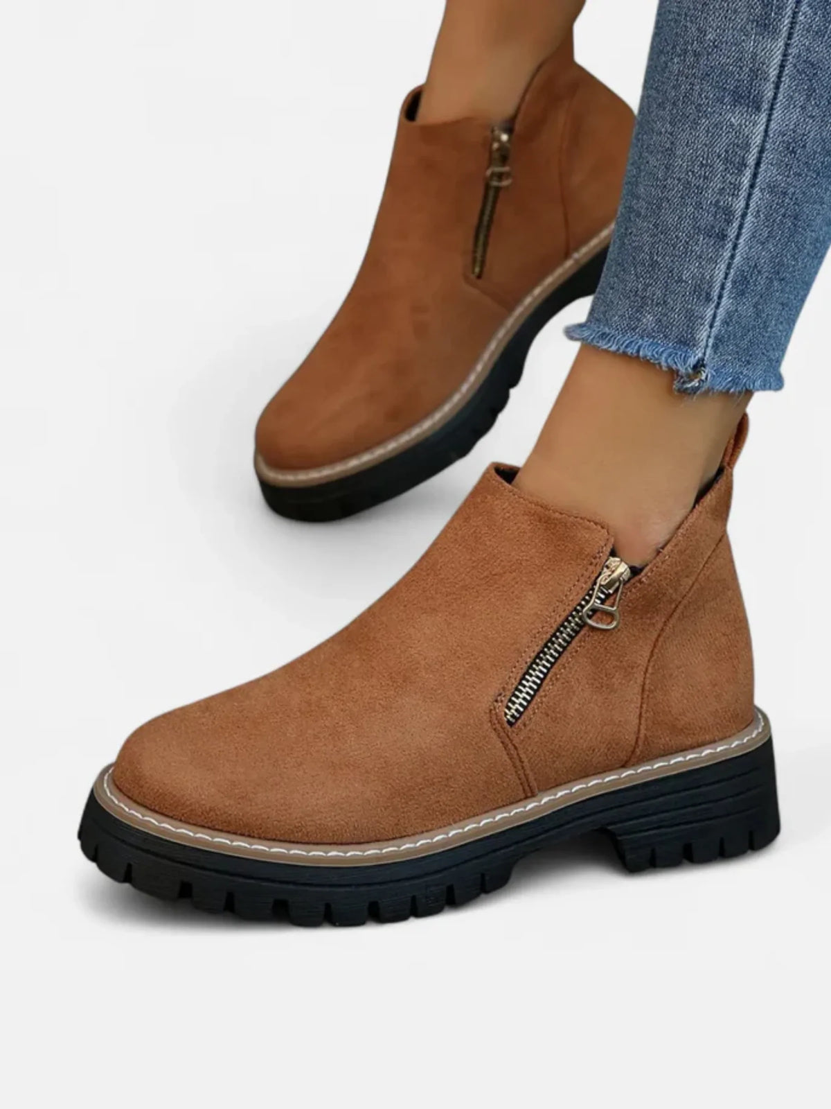 Women's Suede Zip Chunky Sole Ankle Boots