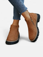 Women's Suede Zip Chunky Sole Ankle Boots