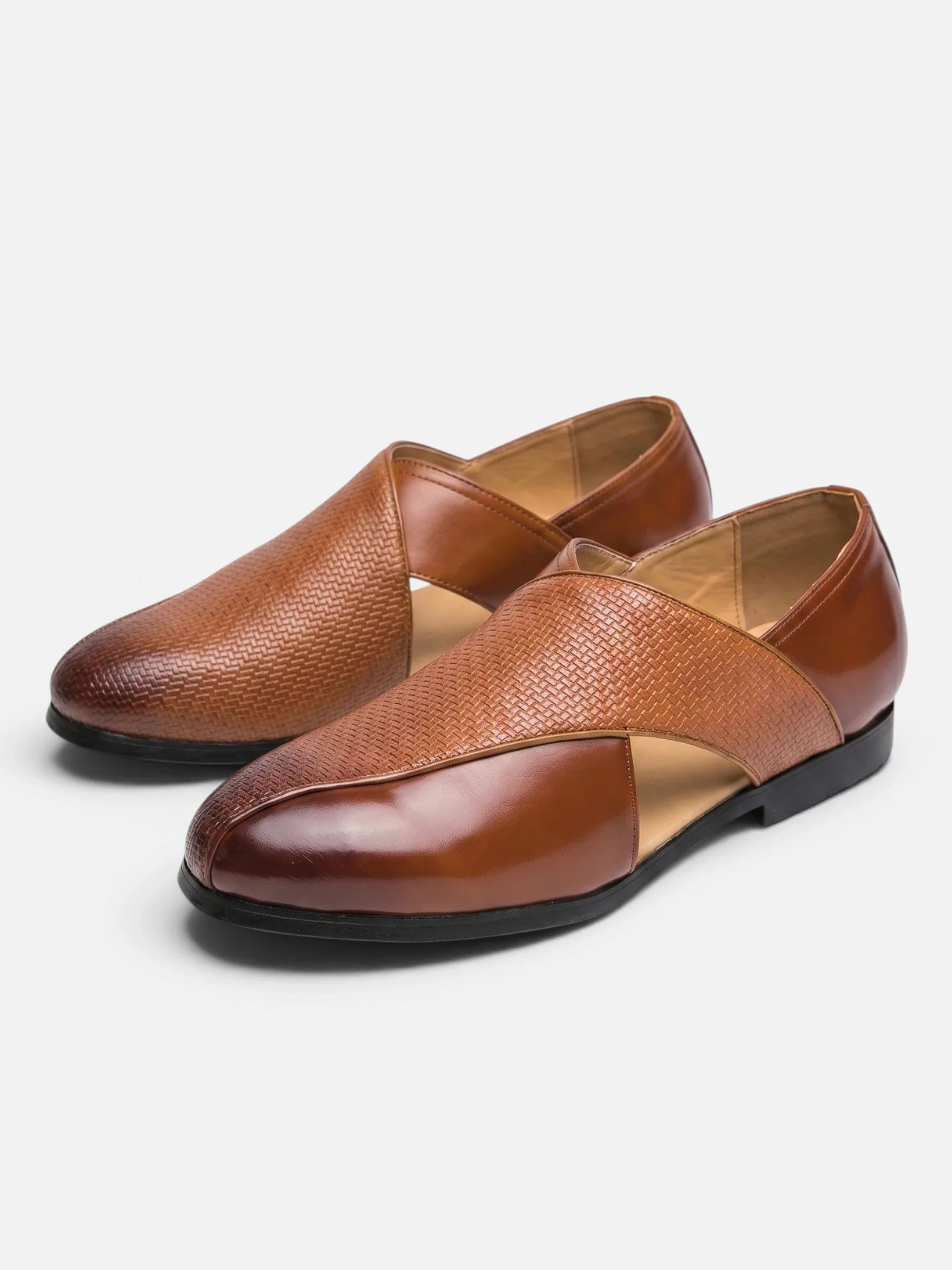 Men's Woven Leather Cut-Out Loafers