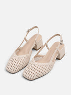 Women's Woven Slingback Block Heel Pumps