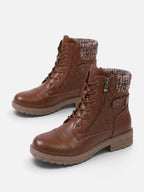 Women's Leather Knit Panel Combat Boots