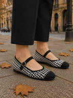 Women's Houndstooth Buckle Mary Jane Ballet Flats