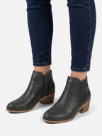 Women's Leather Perforated Block Heel Ankle Boots