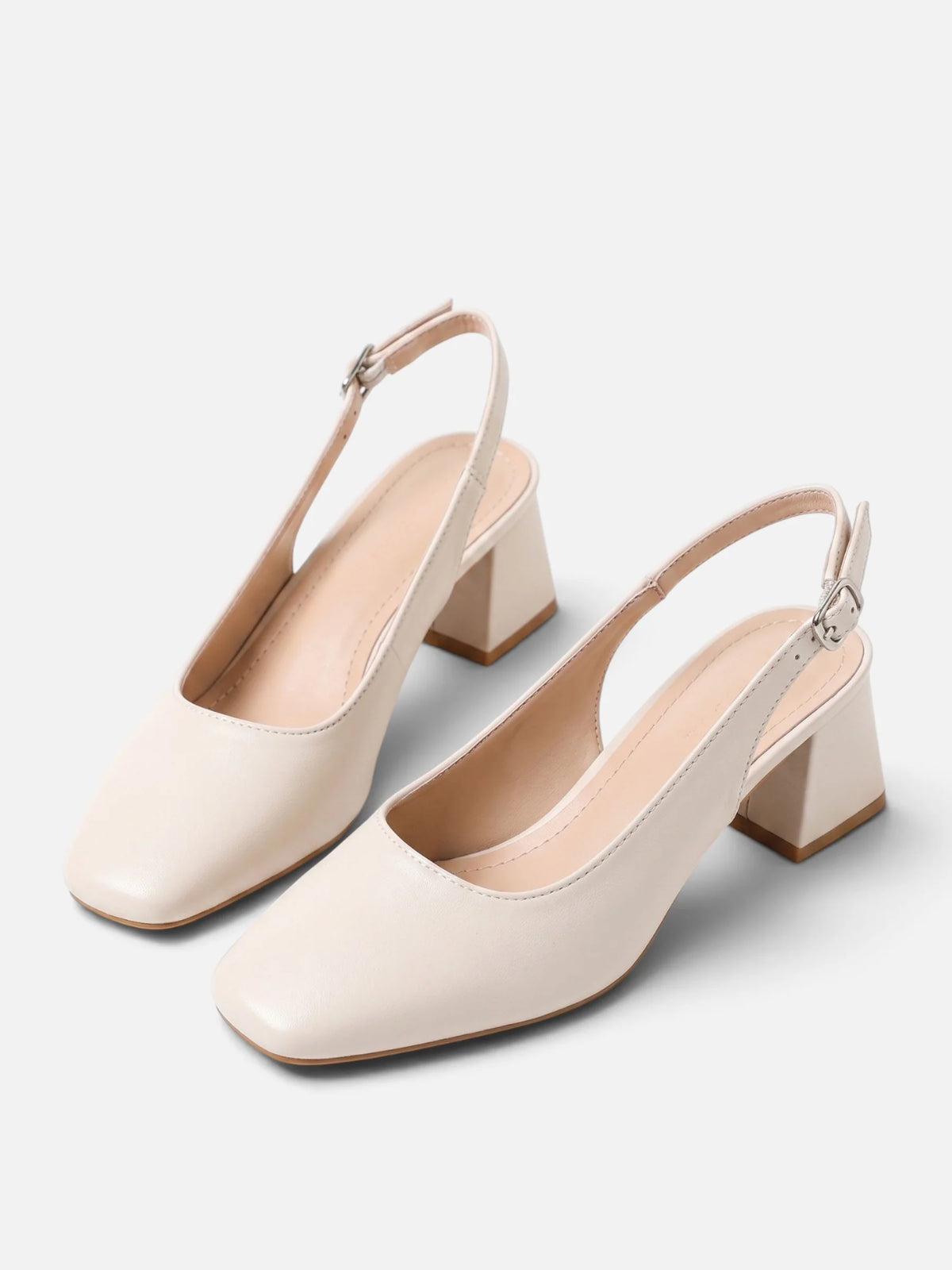 Women's Leather Square Toe Slingback Block Heel Pumps