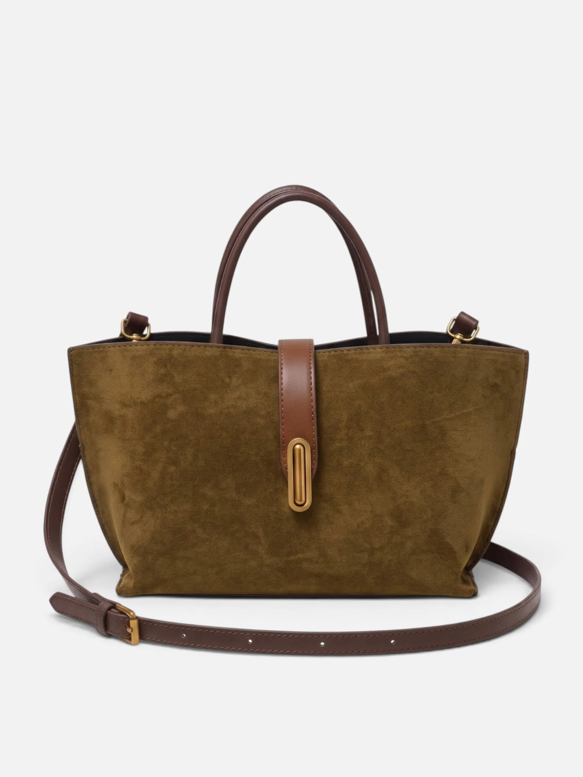 Women's Suede Look Turn-Lock Tote Bag