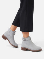Women's Suede Buckle Chunky Sole Chelsea Boots