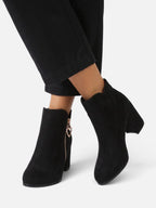 Women's Suede Look Zip Block Heel Ankle Boots