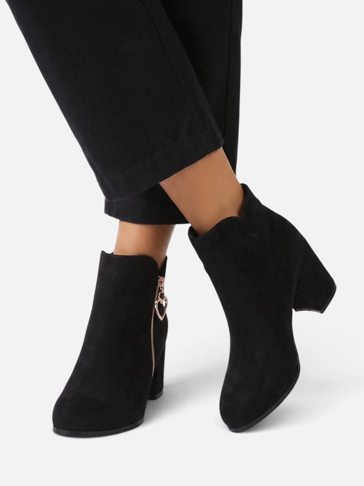 Women's Suede Look Zip Block Heel Ankle Boots