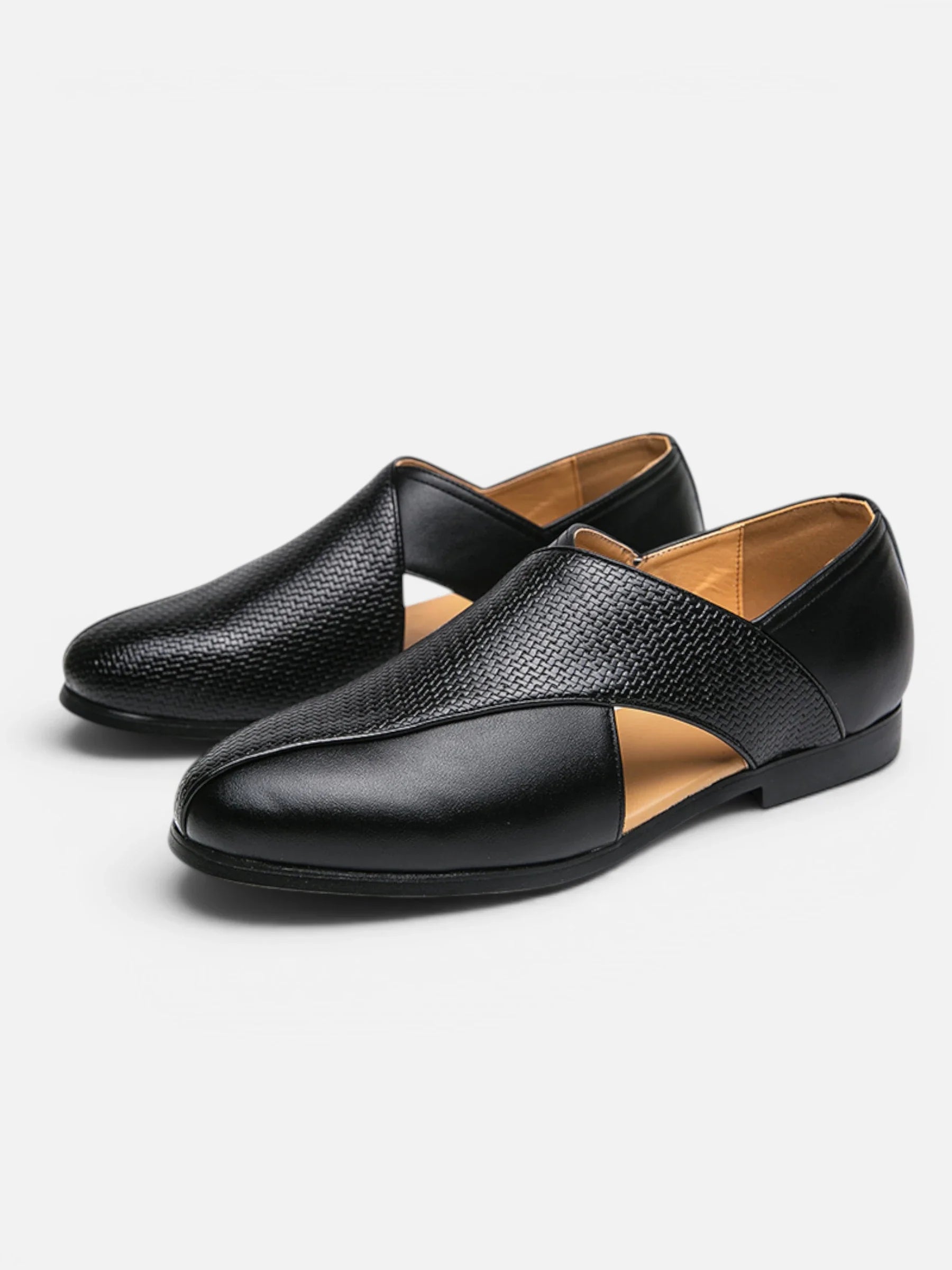 Men's Woven Leather Cut-Out Loafers