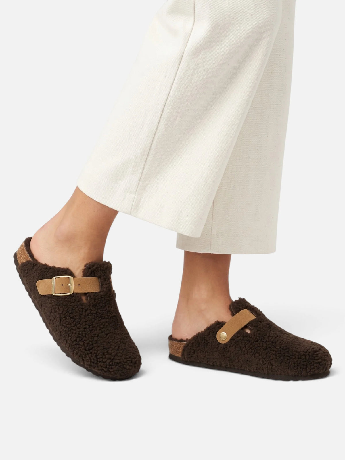 Women's Shearling Look Buckle Clogs