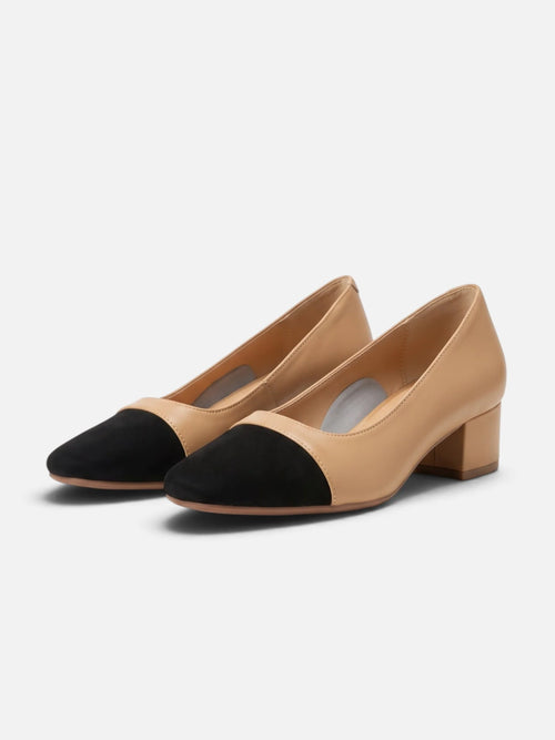 Women's Contrast Toe Block Heel Pumps