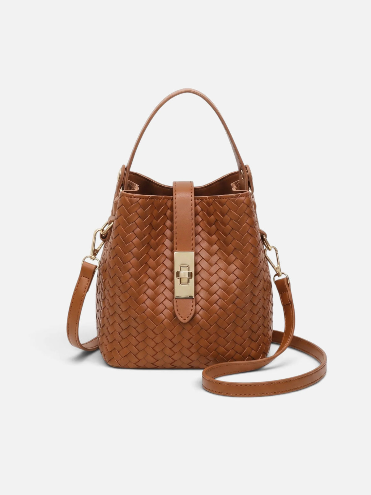 Women's Woven Leather Look Bucket Bag