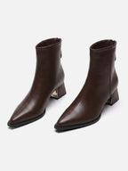 Women's Leather Pointed Toe Block Heel Ankle Boots