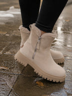 Women's Suede Fur Lined Chunky Sole Ankle Boots