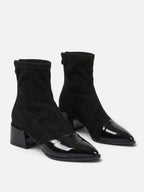 Women's Suede Patent Leather Block Heel Ankle Boots