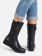 Women's Faux Fur Lined Buckle Wedge Boots
