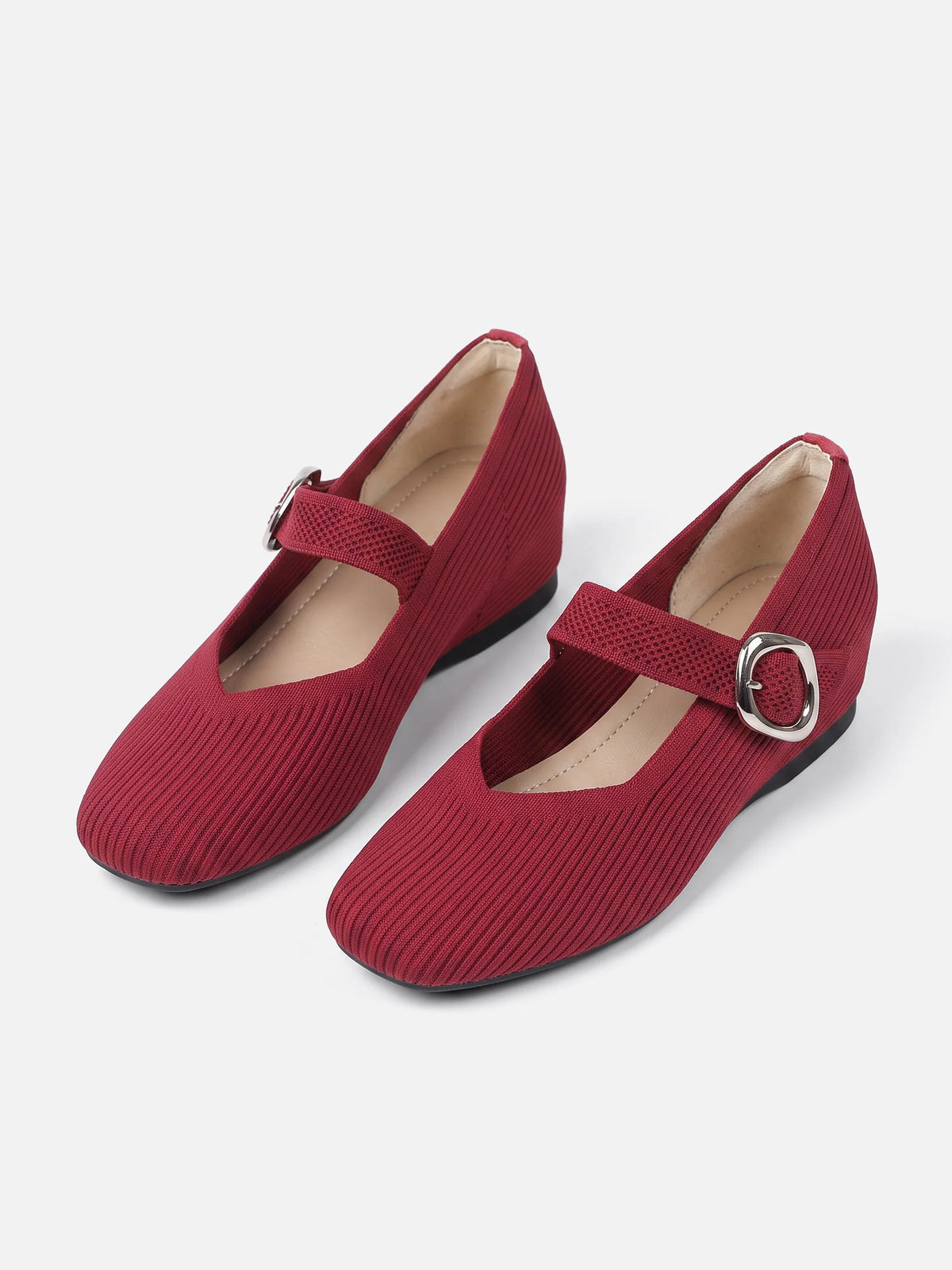 Women's Knit Buckle Mary Jane Ballet Flats