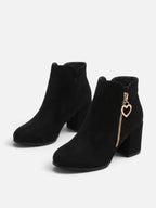 Women's Suede Look Zip Block Heel Ankle Boots