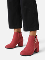 Women's Suede Look Zip Block Heel Ankle Boots