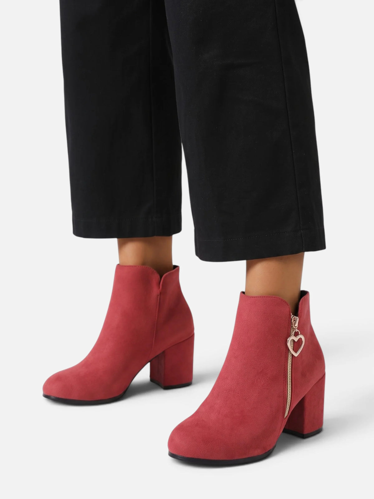 Women's Suede Look Zip Block Heel Ankle Boots