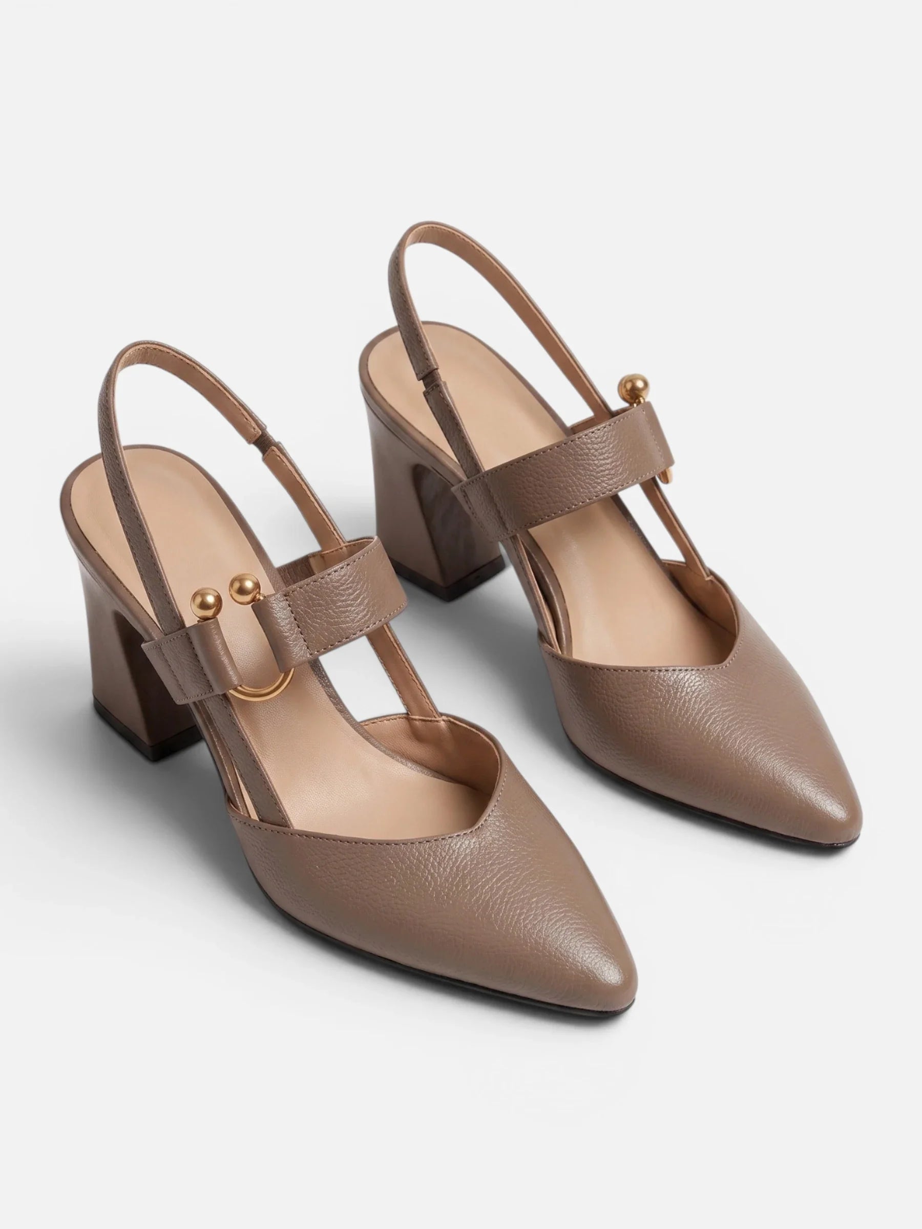 Women's Leather Slingback Buckle Block Heel Pumps