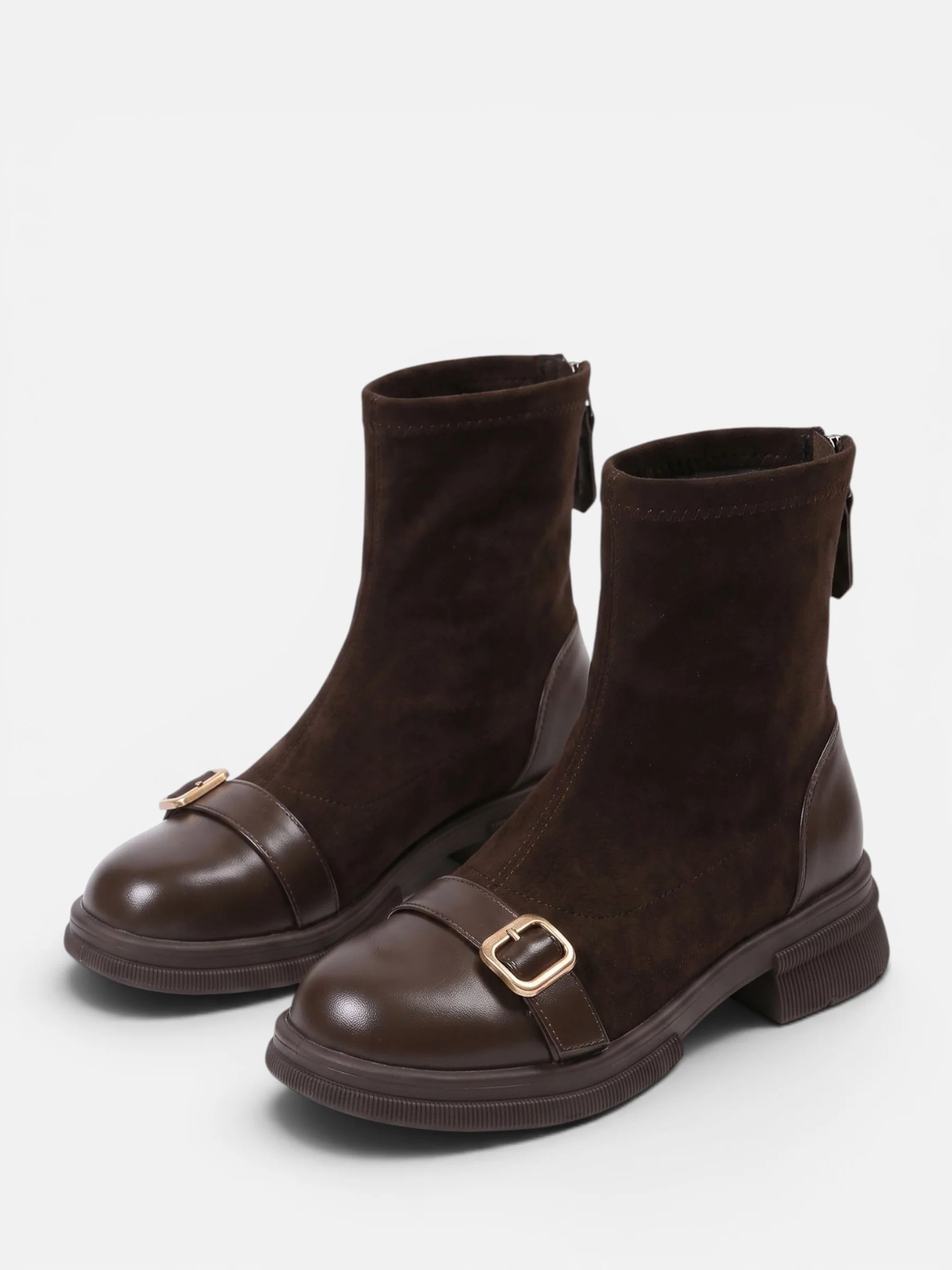 Women's Suede Buckle Zip Ankle Boots