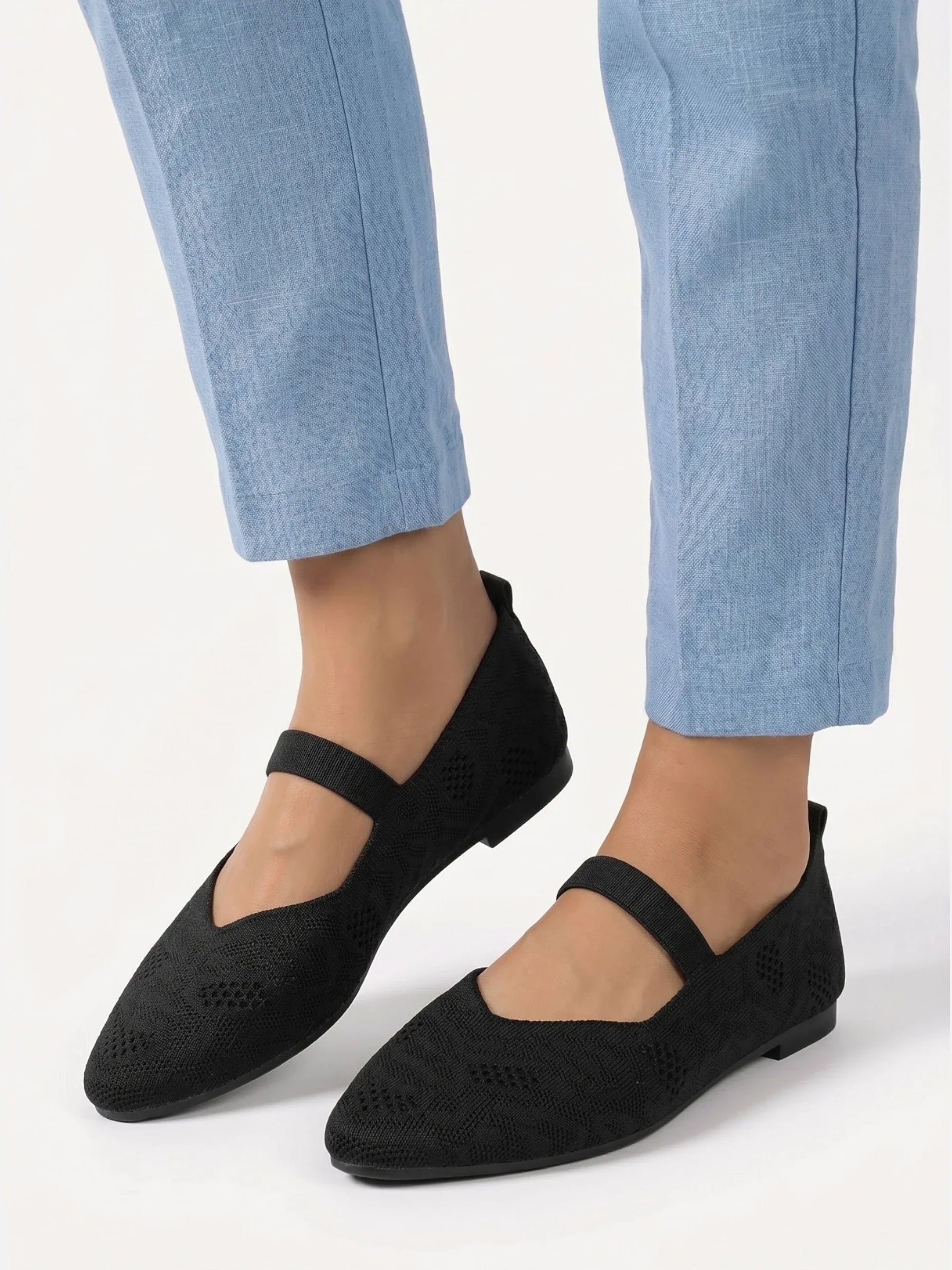 Women's Knit Pointed Toe Mary Jane Ballet Flat