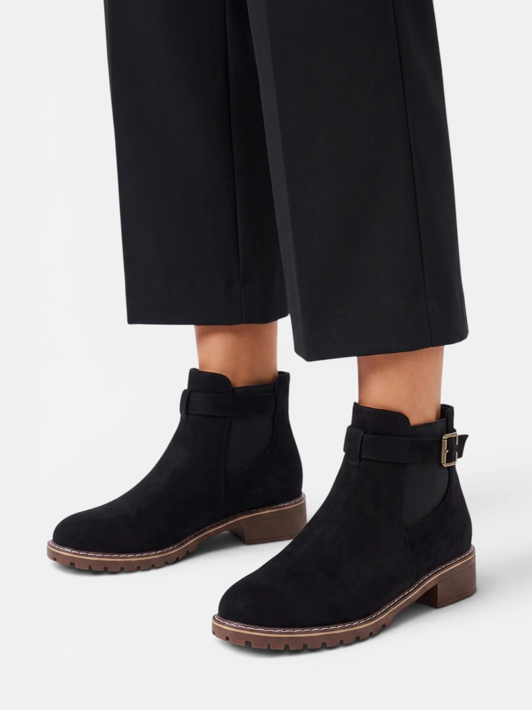 Women's Suede Buckle Chunky Sole Chelsea Boots