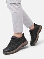 Men's Leather Look Lace-Up Chunky Sole Walking Shoes