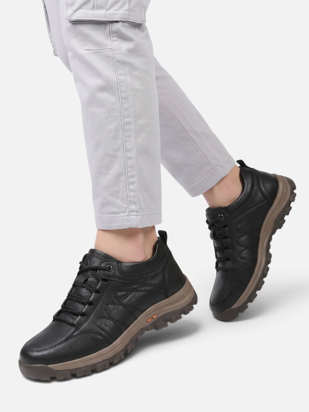 Men's Leather Look Lace-Up Chunky Sole Walking Shoes