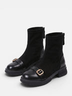 Women's Suede Buckle Zip Ankle Boots