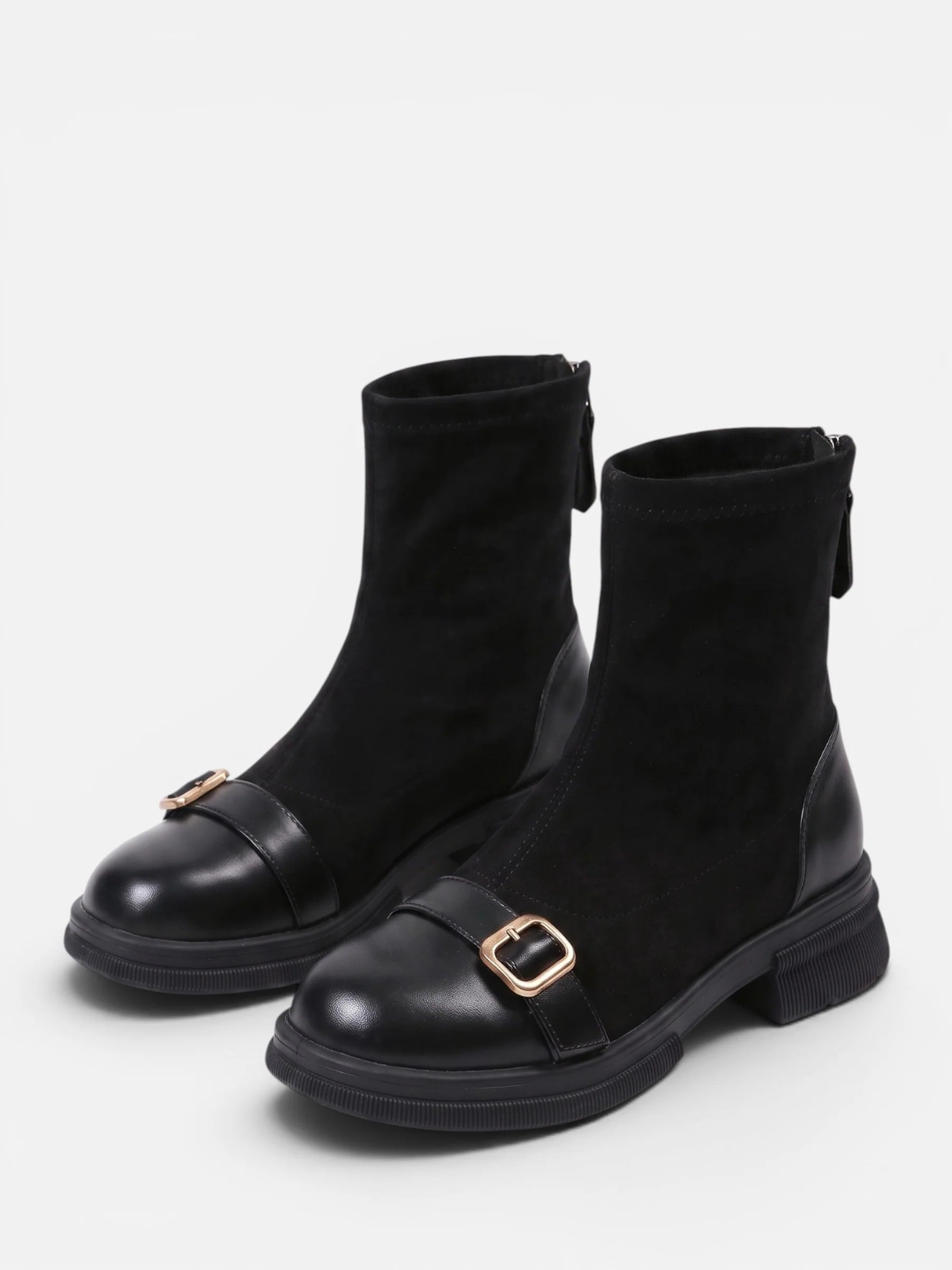 Women's Suede Buckle Zip Ankle Boots