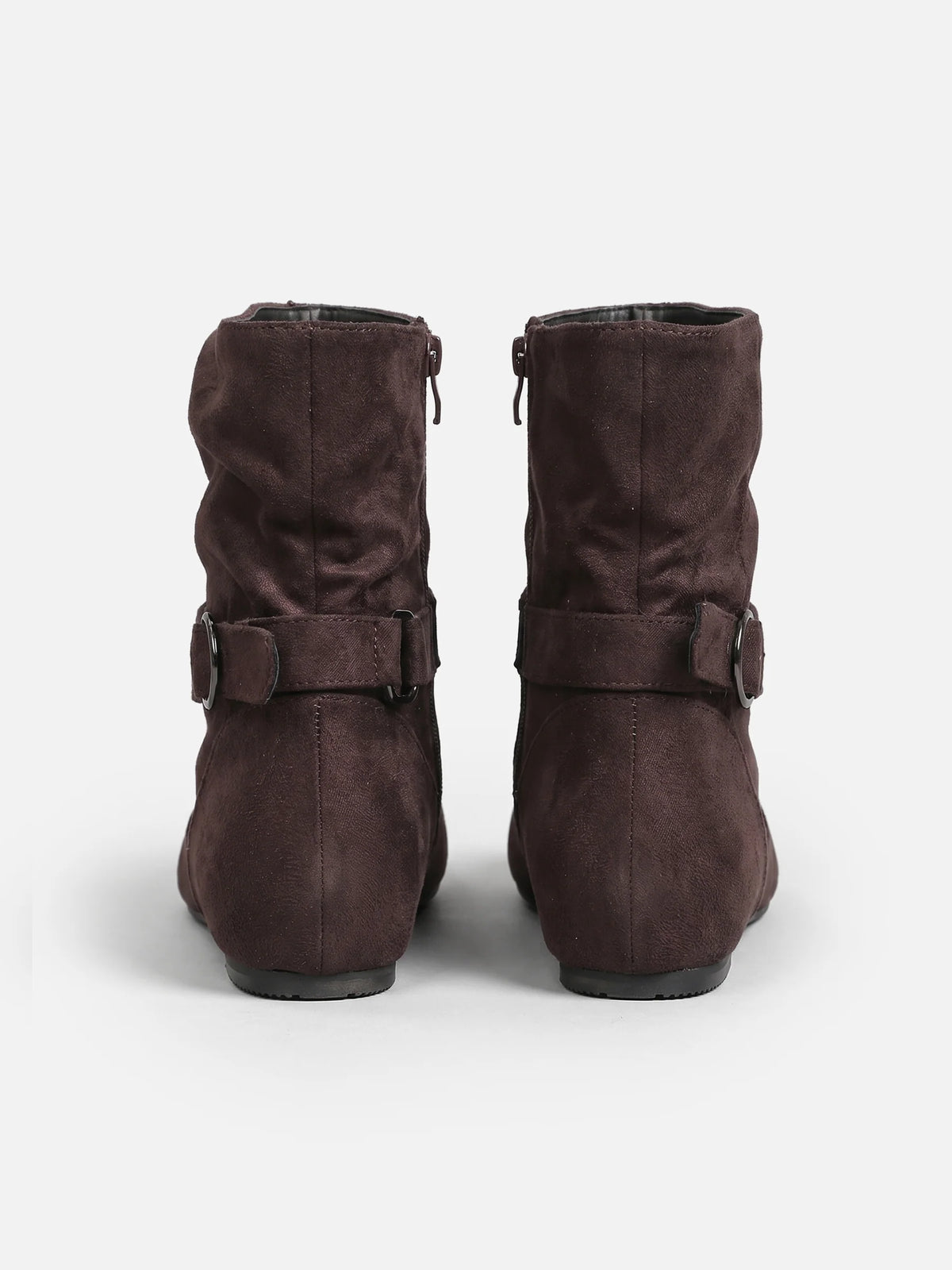 Women's Suede Look Slouchy Buckle Ankle Boots