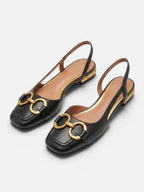 Women's Suede Square Toe Gold Buckle Slingback Flats