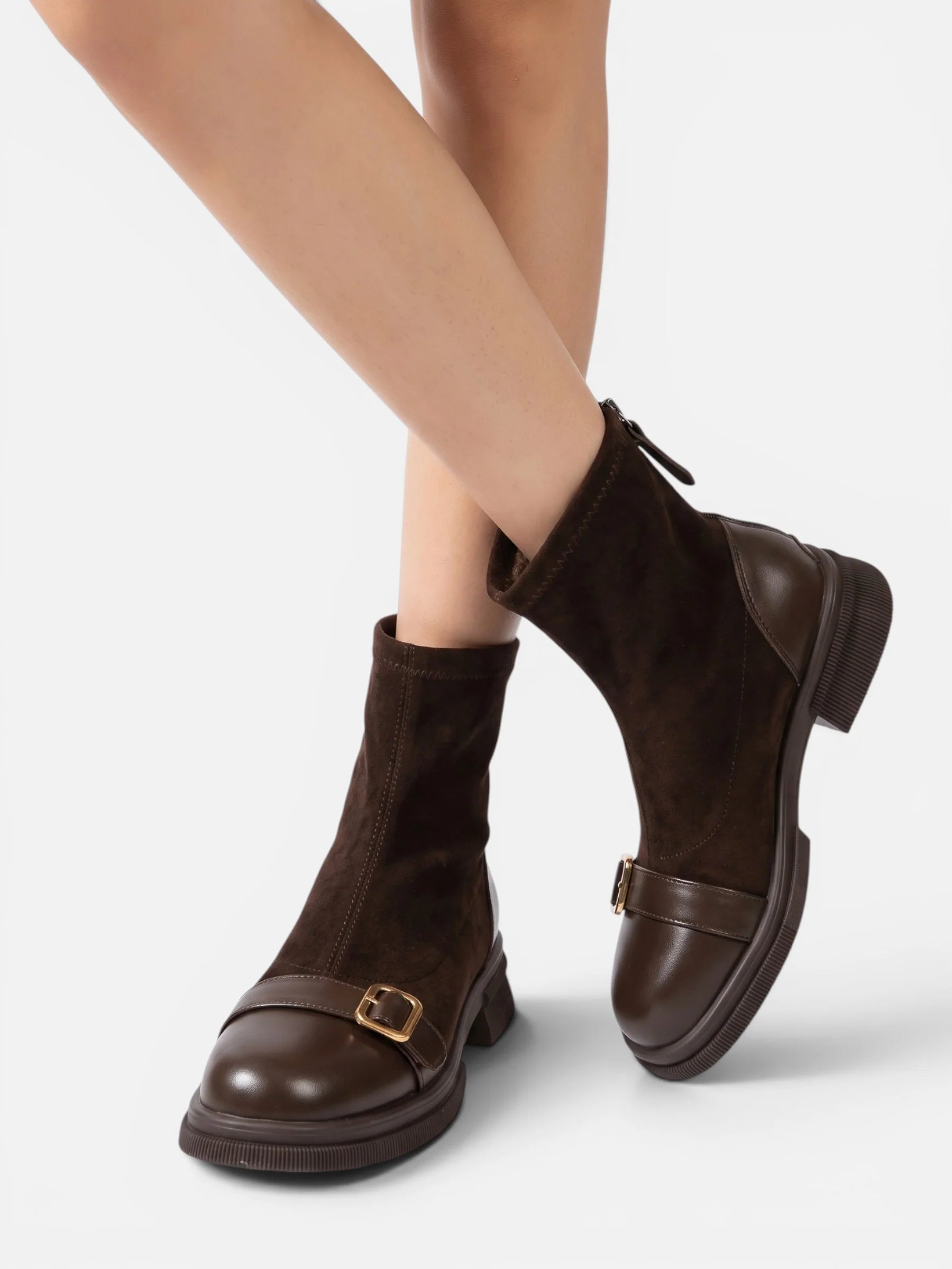 Women's Suede Buckle Zip Ankle Boots
