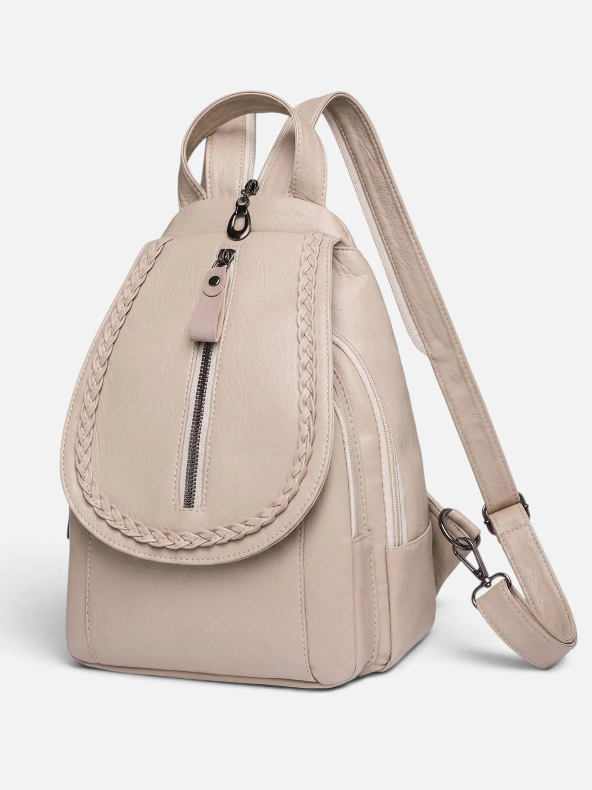Women's Leather Look Braided Trim Mini Backpack