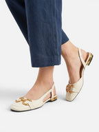 Women's Suede Square Toe Gold Buckle Slingback Flats