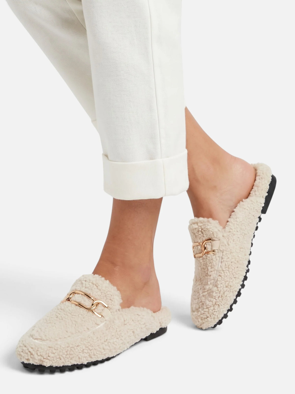 Women's Sherpa Chain Mule Loafers