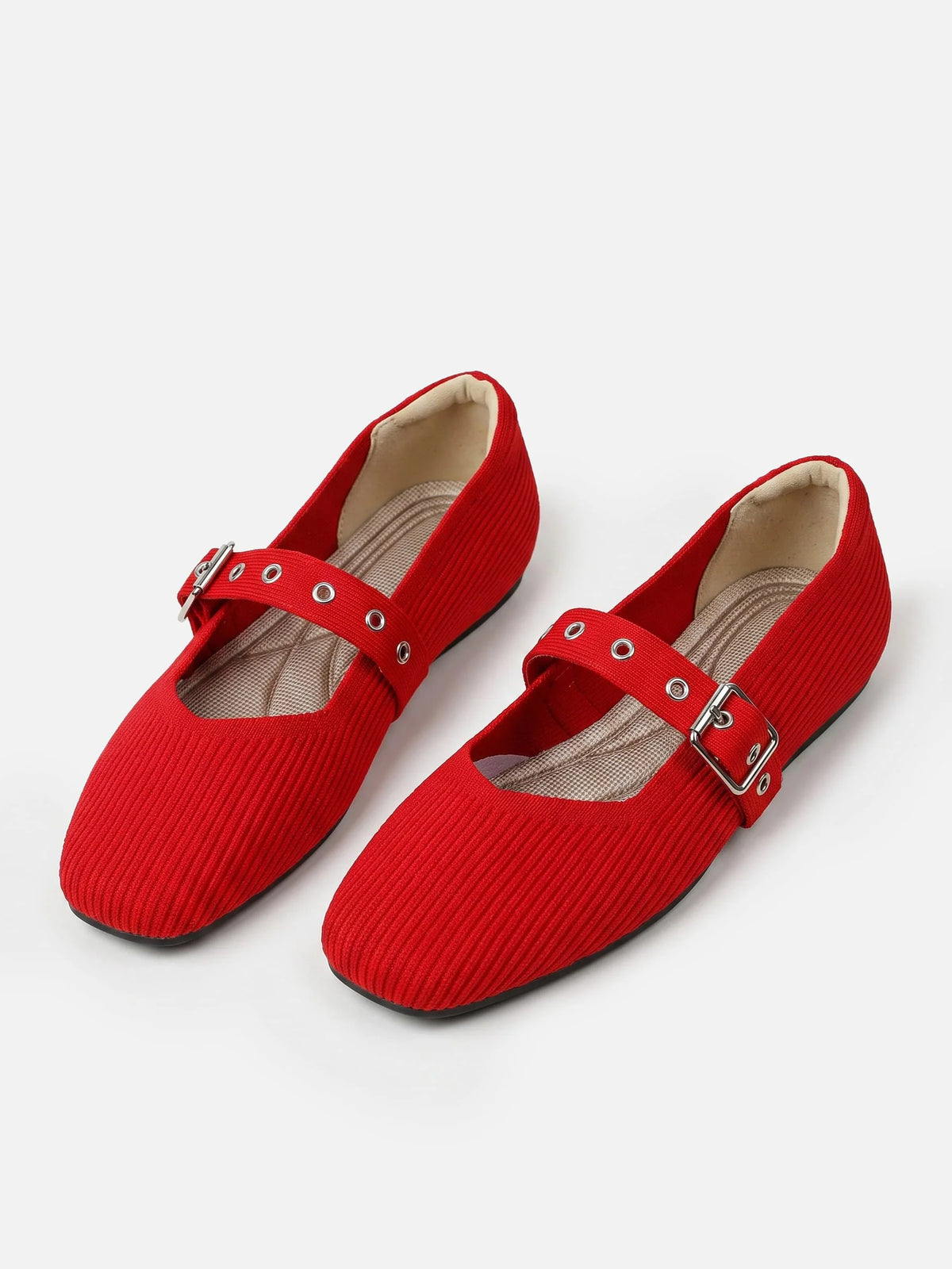 Women's Knit Eyelet Strap Mary Jane Ballet Flats