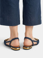 Women's Suede Square Toe Gold Buckle Slingback Flats
