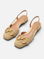 Women's Suede Square Toe Gold Buckle Slingback Flats