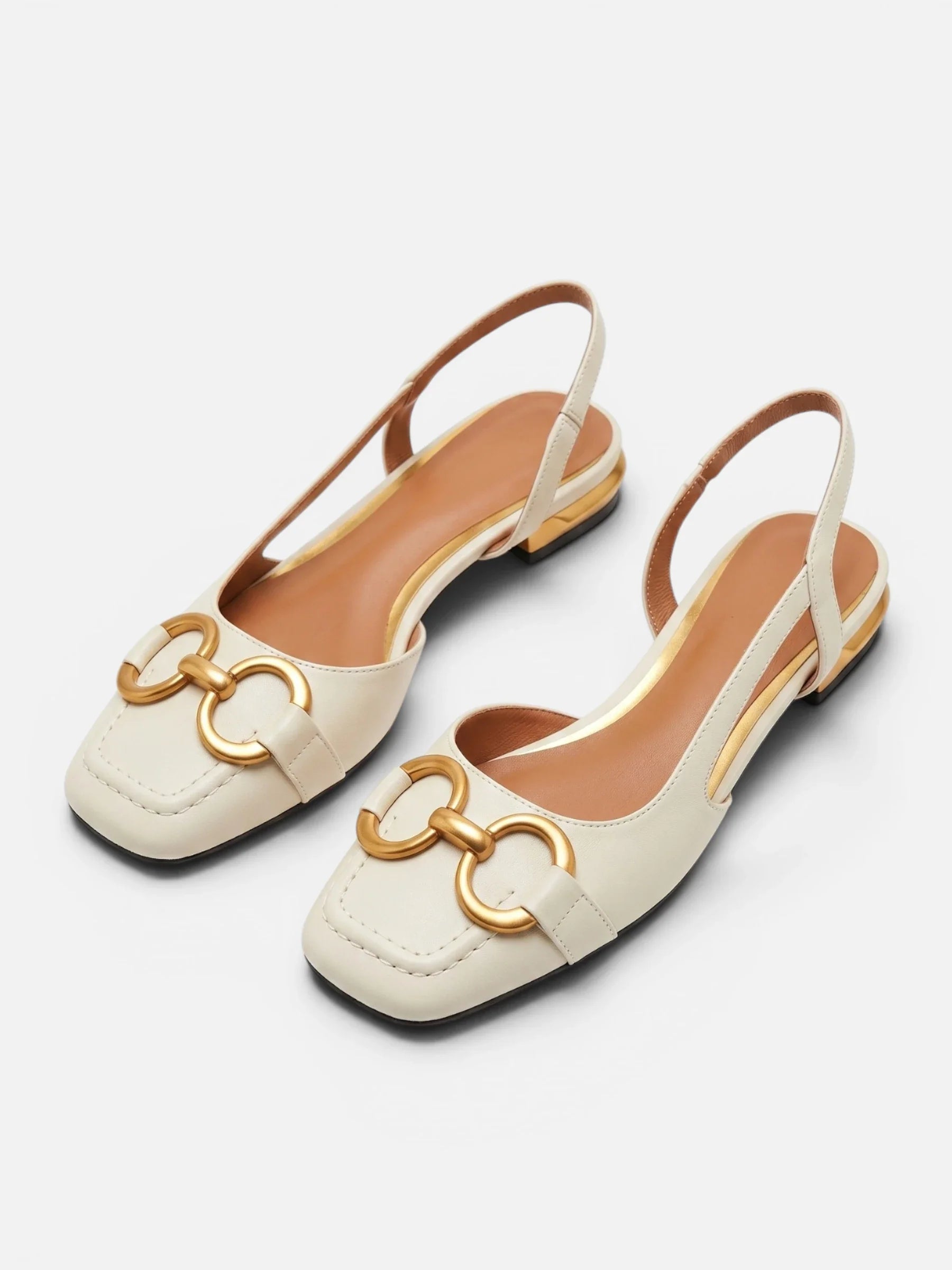 Women's Suede Square Toe Gold Buckle Slingback Flats