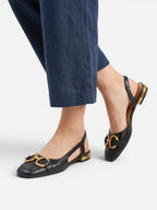 Women's Suede Square Toe Gold Buckle Slingback Flats