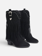 Women's Suede Look Fringe Studded Cowboy Boots